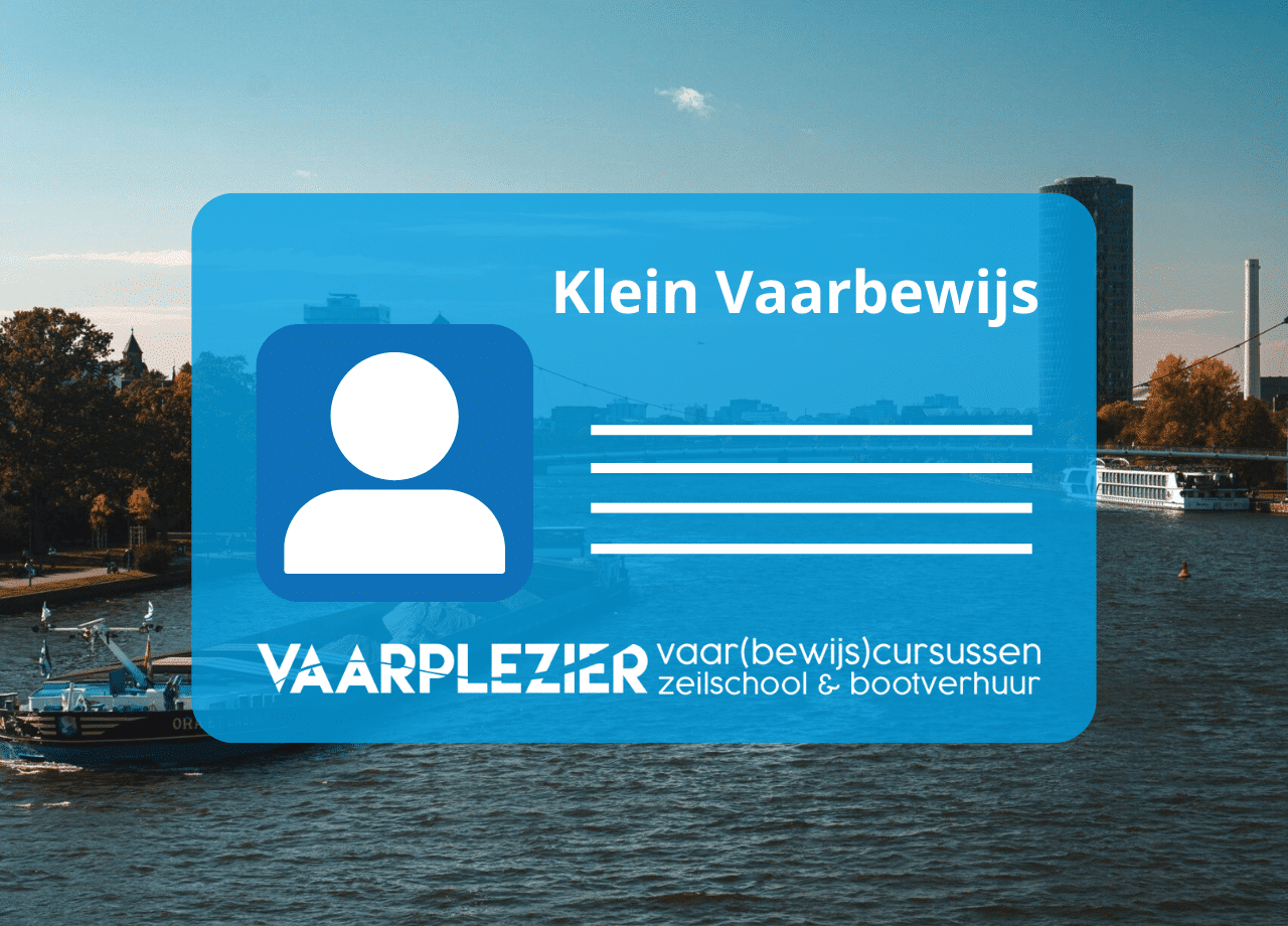 Illustratie van een Klein Vaarbewijs met binnenvaartschip op de achtergrond